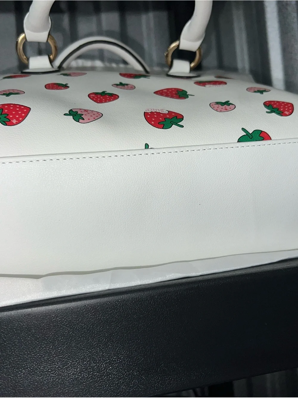 Juicy Couture White Strawberry Print Satchel with Red Charm
